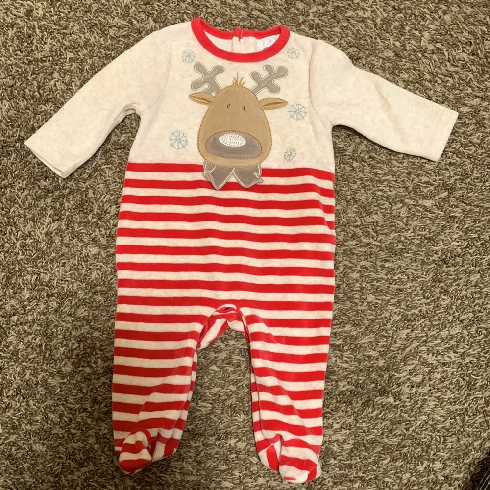 Zip Zap 6 month footed onesie Christmas reindeer snowflake baby unisex boy girl